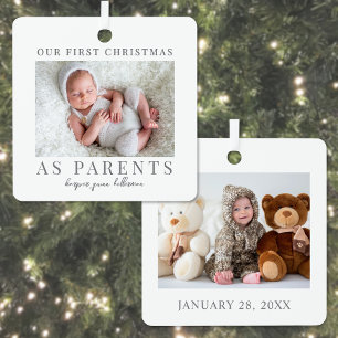 Eerste kerstfeest als ouders babyfoto metalen ornament