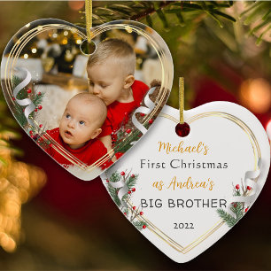 Eerste kerstfeest Big Brother Love Gold Lijst Foto Keramisch Ornament