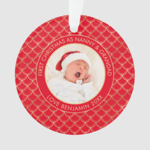 Eerste Kerstfeest Foto Red Gold Nanny Ornament