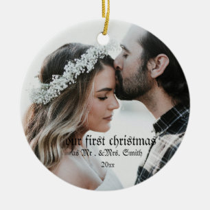 Eerste Kerstfeest Gehuwd als Mr. en mevrouw PHOTO Keramisch Ornament