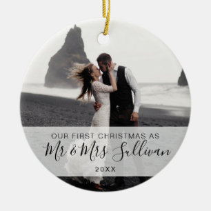 Eerste Kerstfeest Gehuwd als Mr. en mevrouw PHOTO Keramisch Ornament