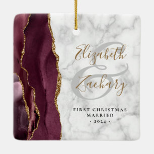 Eerste Kerstfeest Gehuwd met Bourgogne Agate Marbl Keramisch Ornament