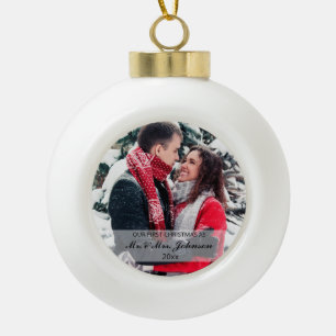 Eerste Kerstfeest Gehuwd Mr. & Mrs. Photo Keepomwi Keramische Bal Ornament