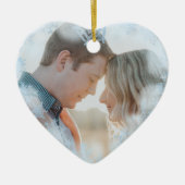 Eerste Kerstfeest Gehuwde foto Blauwe Snowflakes Keramisch Ornament (Voorkant)