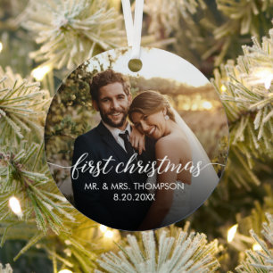 Eerste kerstfeest getrouwd aangepaste trouwfoto metalen ornament