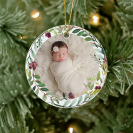 Eerste kerstfeest groene feestdag grote Baby Foto Keramisch Ornament