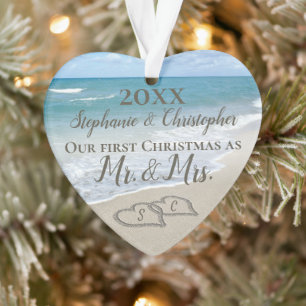 Eerste kerstfeest Hart Beach Wedding Mr Mrs. Ornament