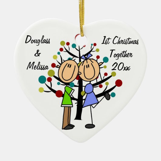 Eerste Kerstfeest in combinatie met hartversiering Keramisch Ornament (Voorkant)