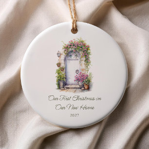 Eerste kerstfeest in nieuw huis waterverfdeur keramisch ornament