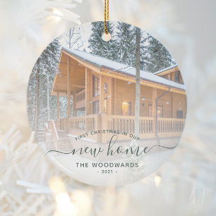 Eerste kerstfeest in nieuwe woning aangepaste foto keramisch ornament
