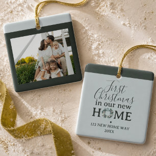 Eerste kerstfeest in ons nieuwe huis familiefoto keramisch ornament