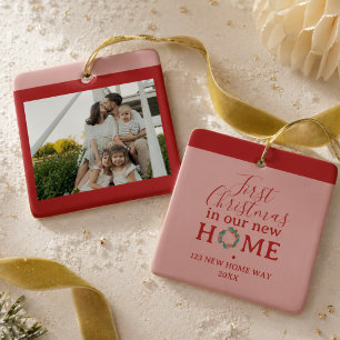 Eerste kerstfeest in ons nieuwe huis gezinsfoto keramisch ornament