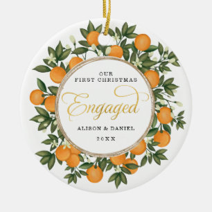 Eerste kerstfeest met bruiloft Citrus Greenery Keramisch Ornament