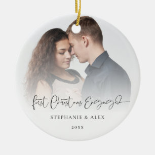 Eerste kerstfeest met foto's overlay jaar keramisch ornament