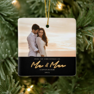 Eerste Kerstfeest met Neon Lettering Foto Keramisch Ornament
