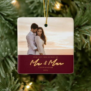 Eerste kerstfeest met Neon Lettering Fotokeramisch Keramisch Ornament