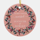 Eerste kerstfeest met Roos Wreate Keramisch Ornament (Voorkant)