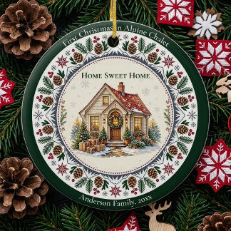Eerste kerstfeest Nieuw Alpen Chalet Thuis is waar Keramisch Ornament