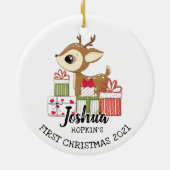 Eerste Kerstfeest op baby's Moeronge bruidsdoet Keramisch Ornament (Achterkant)