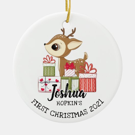 Eerste Kerstfeest op baby's Moeronge bruidsdoet Keramisch Ornament (Voorkant)