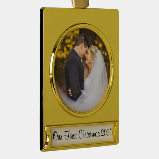 Eerste Kerstfeest samen Weddenschap Bride Groom Verguld Banner Ornament (Rechts)