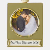 Eerste Kerstfeest samen Weddenschap Bride Groom Verguld Banner Ornament (Voorkant)