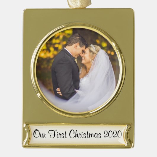 Eerste Kerstfeest samen Weddenschap Bride Groom Verguld Banner Ornament (Voorkant)