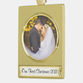 Eerste Kerstfeest samen Weddenschap Bride Groom Verguld Banner Ornament (Links)