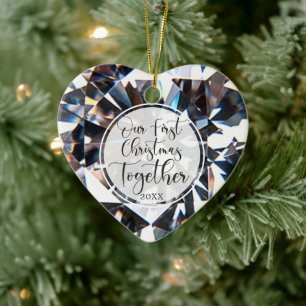 Eerste Kerstfeest Together Foto Crystal Heart Keramisch Ornament