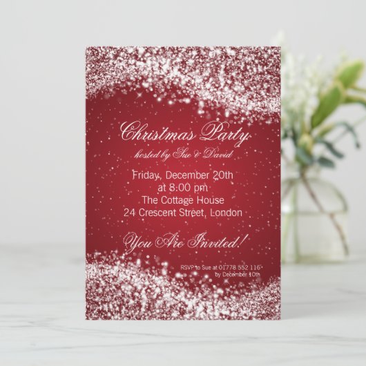 Eerste kerstfeest Uitnodiging Elegant Sparkle Red (Staand voorkant)