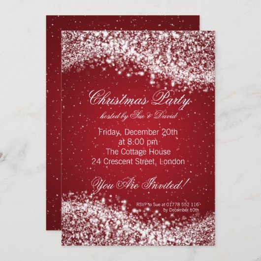 Eerste kerstfeest Uitnodiging Elegant Sparkle Red (Voorkant / Achterkant)
