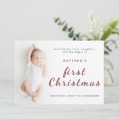 Eerste kerstfeest van de baby eenvoudig 1 foto gro feestdagenkaart (Staand voorkant)