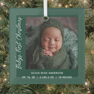 Eerste kerstfeest van de baby groene foto glas ornament