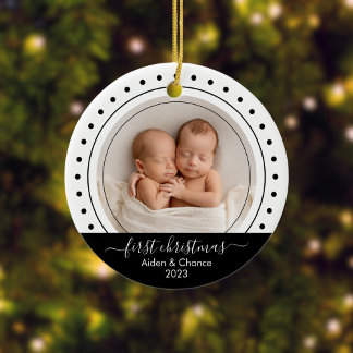 Eerste kerstfeest van de baby Zwart, witte stippen Keramisch Ornament