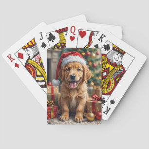 Eerste kerstfeest van een gouden retriever-puppy pokerkaarten