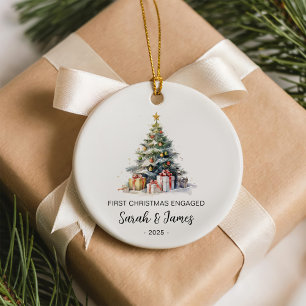 Eerste kerstfeest Verloving Waterverf Kerstboom Keramisch Ornament