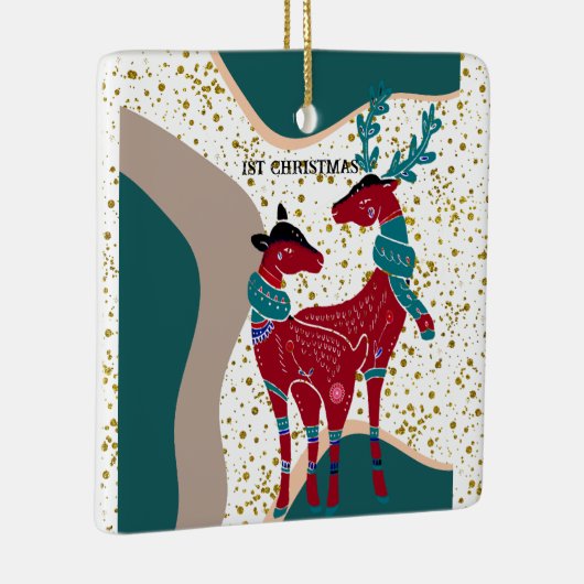 Eerste kerstfeestdag Beer Gold Hail Boho Art Keramisch Ornament (Rechts)