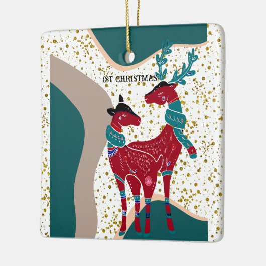Eerste kerstfeestdag Beer Gold Hail Boho Art Keramisch Ornament (Links)
