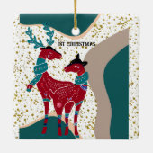 Eerste kerstfeestdag Beer Gold Hail Boho Art Keramisch Ornament (Achterkant)