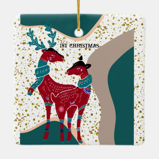 Eerste kerstfeestdag Beer Gold Hail Boho Art Keramisch Ornament (Achterkant)