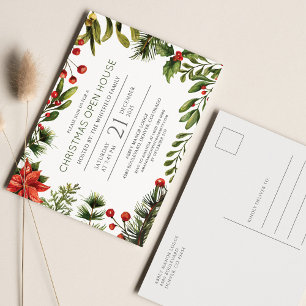 Eerste kerstfeestdag Berries Greenery Open House Uitnodiging Briefkaart