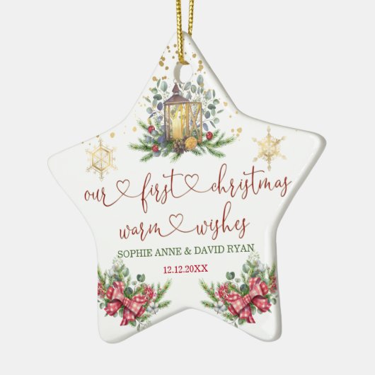 Eerste kerstfeestdag Pine Bow Lantern Weduwschap Keramisch Ornament (Links)