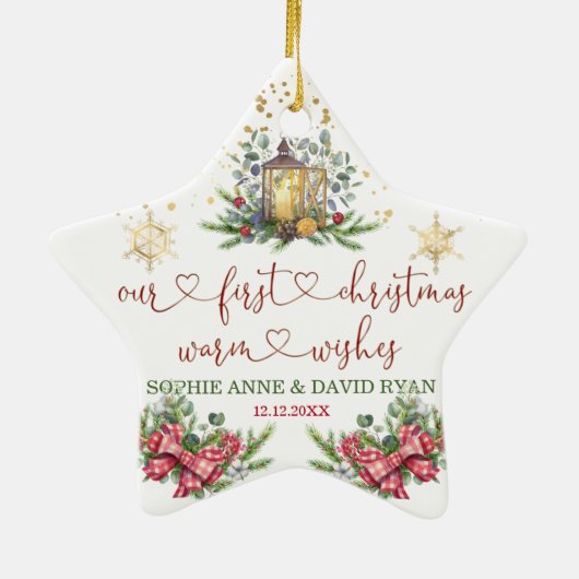 Eerste kerstfeestdag Pine Bow Lantern Weduwschap Keramisch Ornament (Achterkant)