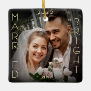 Eerste kerstfoto als getrouwd paar als aandenken keramisch ornament