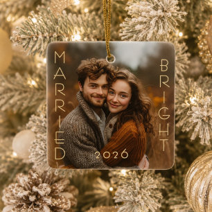 Eerste kerstfoto als getrouwd paar als aandenken keramisch ornament