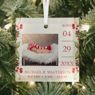 Eerste kerstfoto Baby Birth Stats Glas Ornament