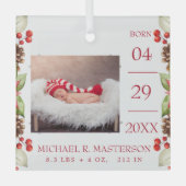 Eerste kerstfoto Baby Birth Stats Glas Ornament (Voorkant)