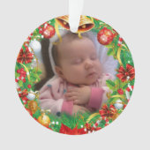 Eerste Kerstfoto Baby Naam & Geboortedatum Ornament (voorkant)