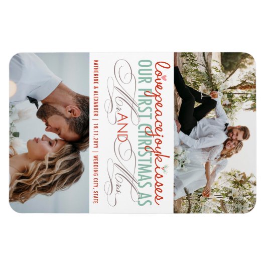 Eerste kerstfoto-collage van meneer en mevrouw tro magneet (Horizontaal)