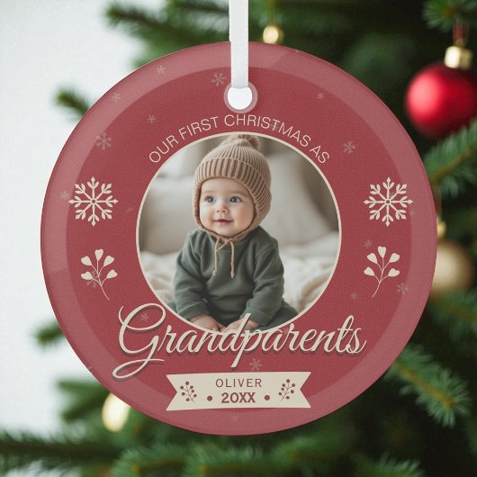 Eerste kerstfoto grootouders gepersonaliseerd glas ornament